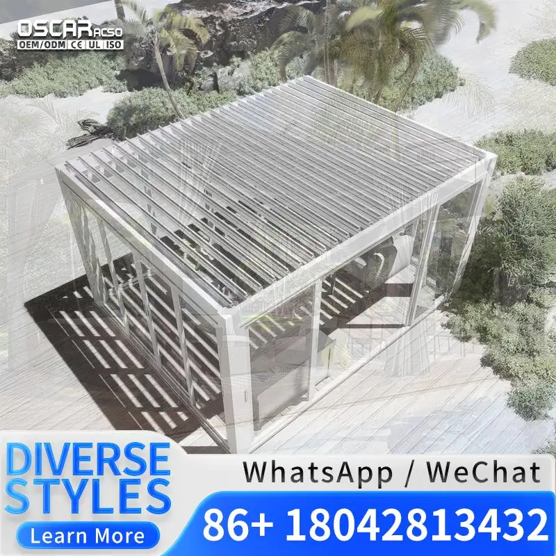 3x3 3x4 4x4 4x6 Automatic Freestanding Wall Mounted Balcony Patio Arches Arbours With Sides LED Lights Pergola view 3