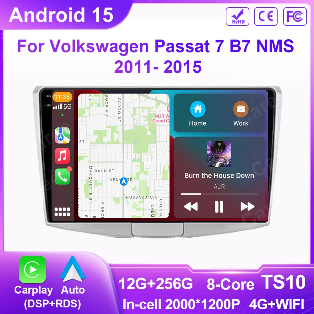 

For Volkswagen Passat 7 B7 NMS 2011- 2015 Android 15 Carplay 4G+WIFI GPS Car Radio Navigation Multimedia Video Player Stereo dsp