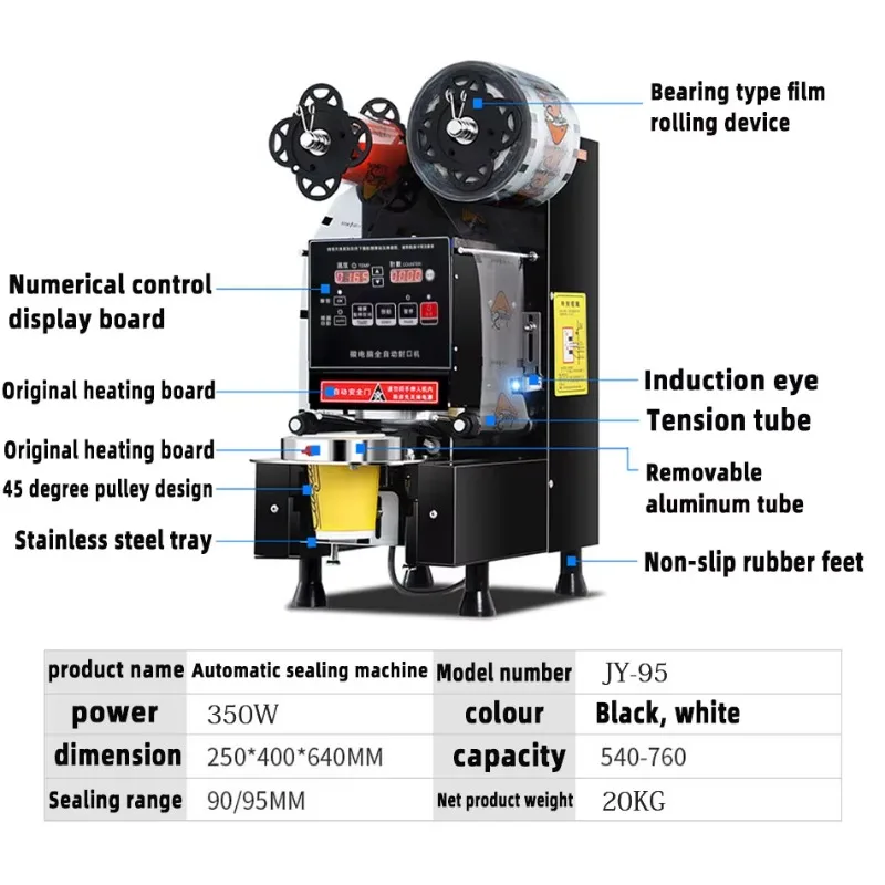 Commercial Electric Automatic Coffee Milk Tea Cold Hot Available Plastic Cup Sealing Machine