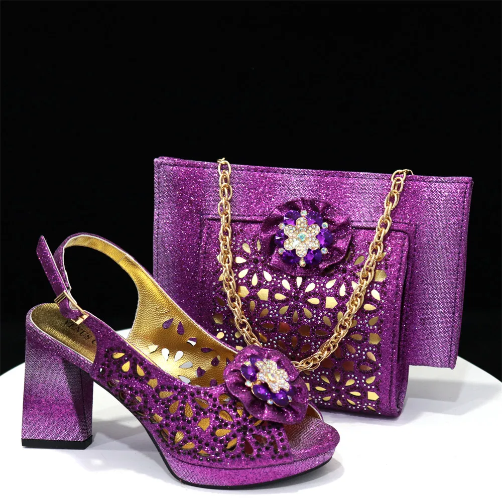 

Latest Italian Shoes and Bags To Match Shoes with Bag Set Women Shoes with Bag Decorated with Rhinestone Shoes and Bag Set