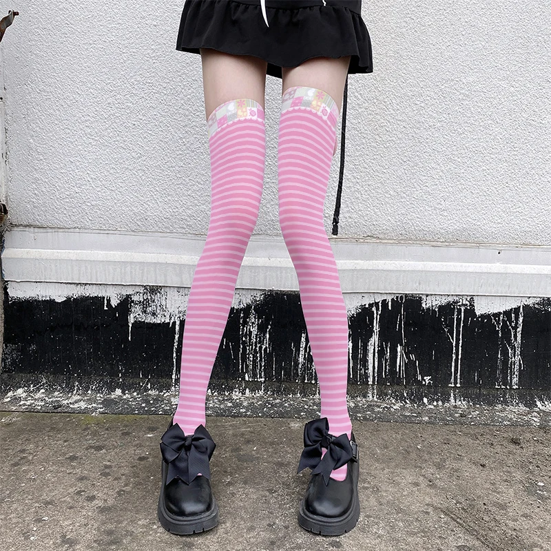 Cute and sweet loli stockings fashion 3d printing striped love Kawaii loli soft girl over the knee stockings women\'s stockings