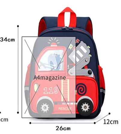 3-6 Year toddler backpack The babys shoulders preschool backpack Childrensfavorite fire truck cartoon style toddler backpack boy