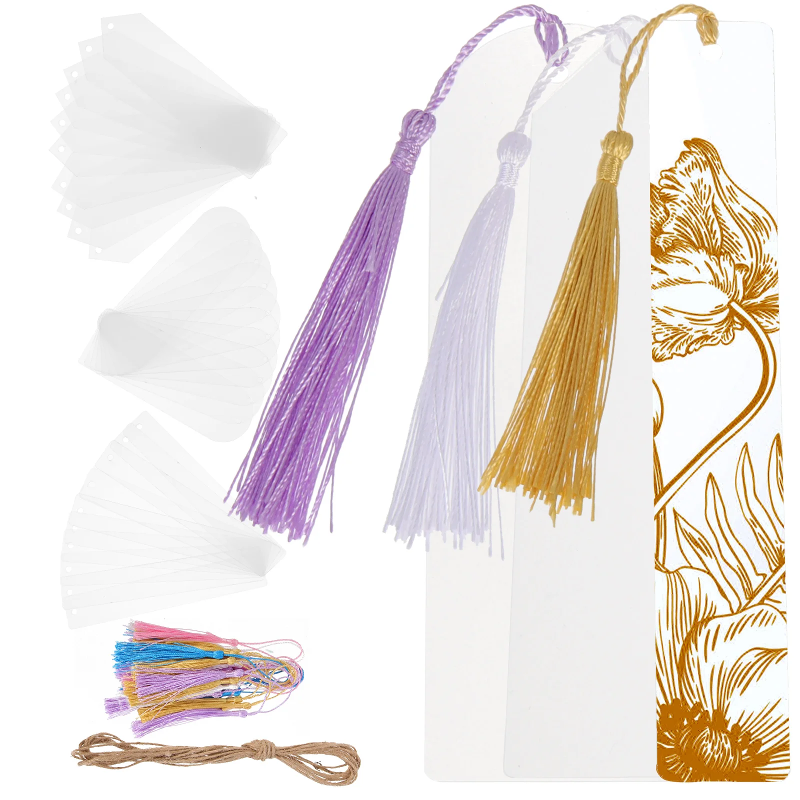 

1 set Transparent Bookmarks Clear Crafting Supplies Hard Tassel Delicate Markers for Reading Study Acrylic Polyester Rope