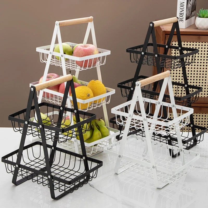 Three-tier Storage Rack Home Organizer Double Layer Hollow Mesh Fruit Basket Useful Things for Kitchen Storage & Organization