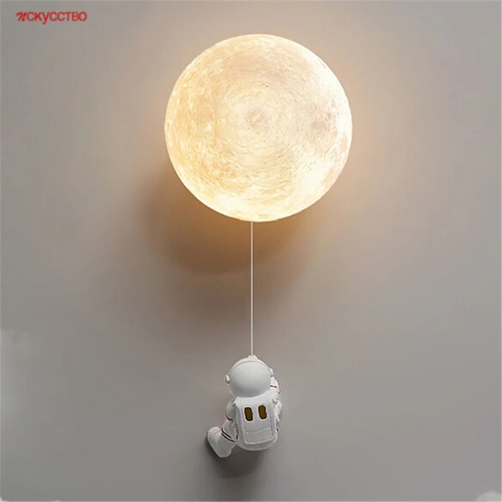 

Cartoon Astronaut Pla Moon Shade Led Wall Lamp For Children Bedroom Study Kids Nursery Corridor Decor Sconce Baby Night Lights