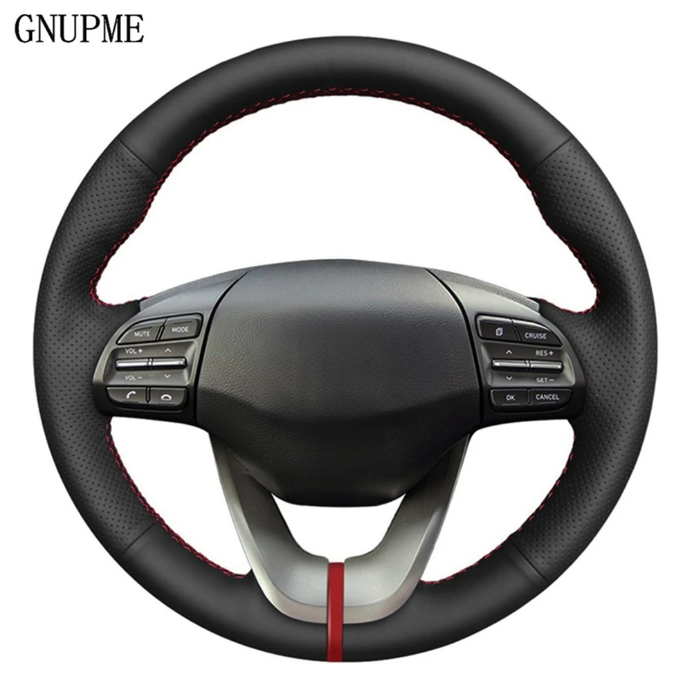 DIY Hand-stitched Black Artificial Leather Car Steering Wheel Cover For Hyundai Veloster 2019 i30 2017-2019 Elantra 2019