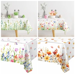 Spring Butterfly Floral Tablecloth Disposable Table Cover for Home Summer Picnic Dining Holiday Wedding Birthday Party Decor