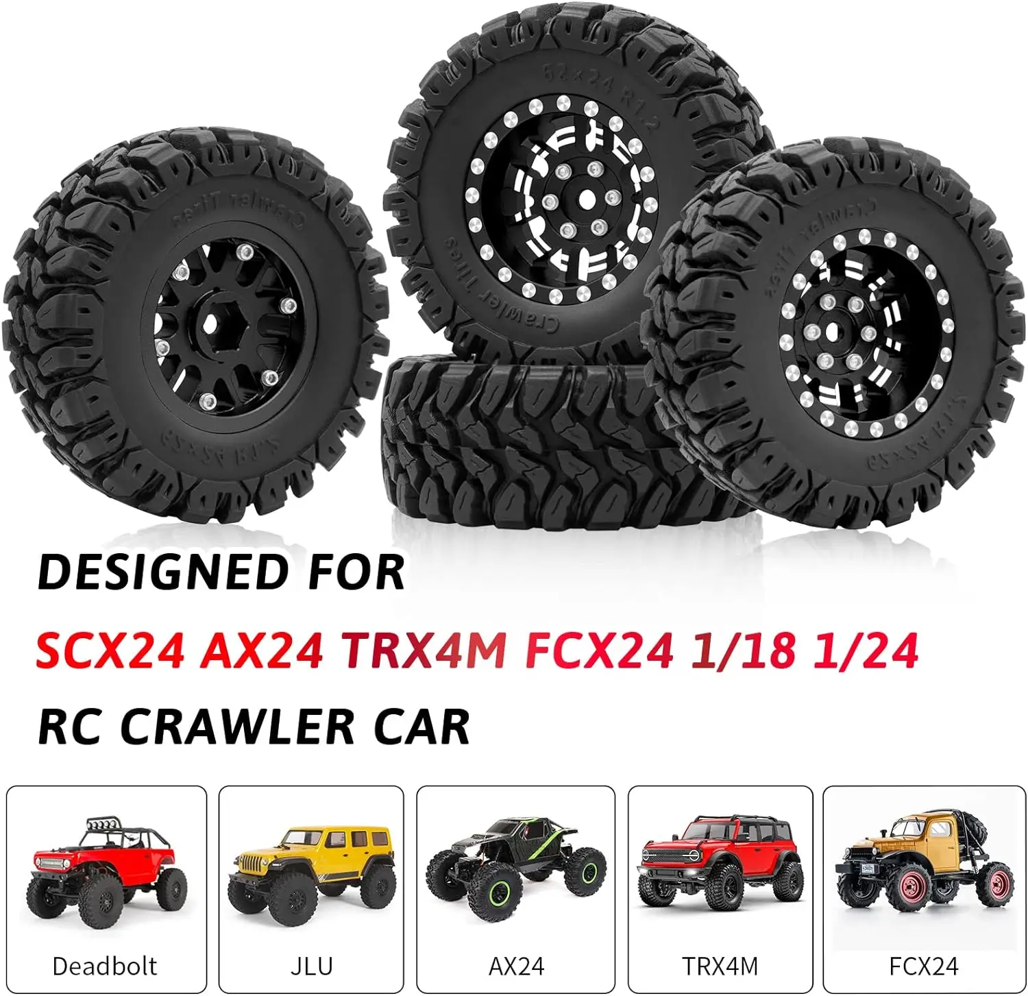 4pcs 1.2inchs Beadlock Wheels 7mm Negative Offset Wheel Rims for TRX4M SCX24 FCX24 AX24 1/24 1/18 RC Crawler Car-62 * 24mm