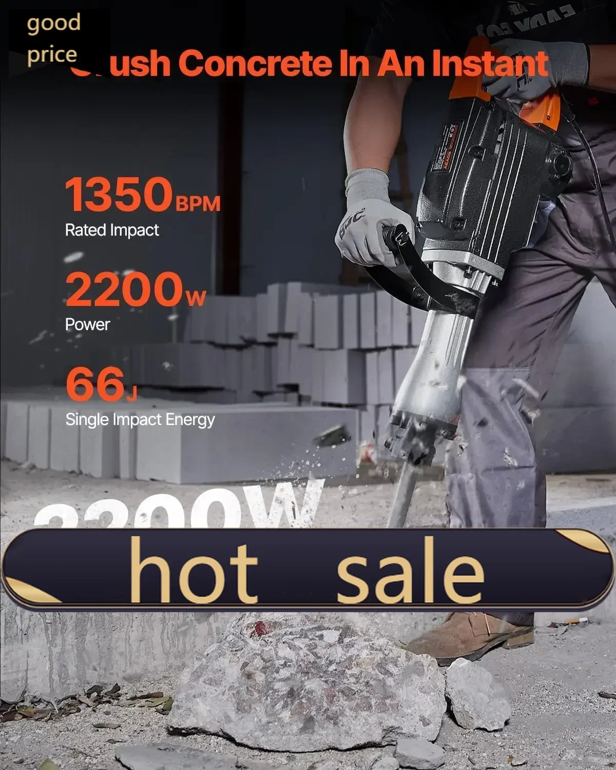 

Хит продаж: Отбойный молоток для демонтажа, 1350 ударов в минуту, с 6 долотами и кейсом