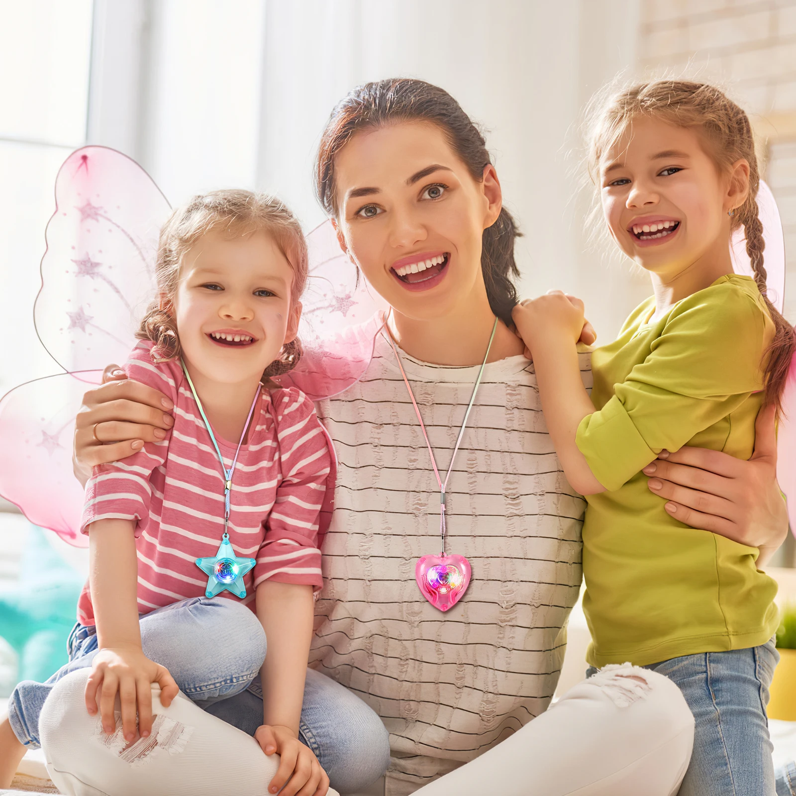

8 pcs LED Necklace 5x3cm Heart Star Pendant Light Up for Kids Adults Party Hair Accessories Toys Gifts
