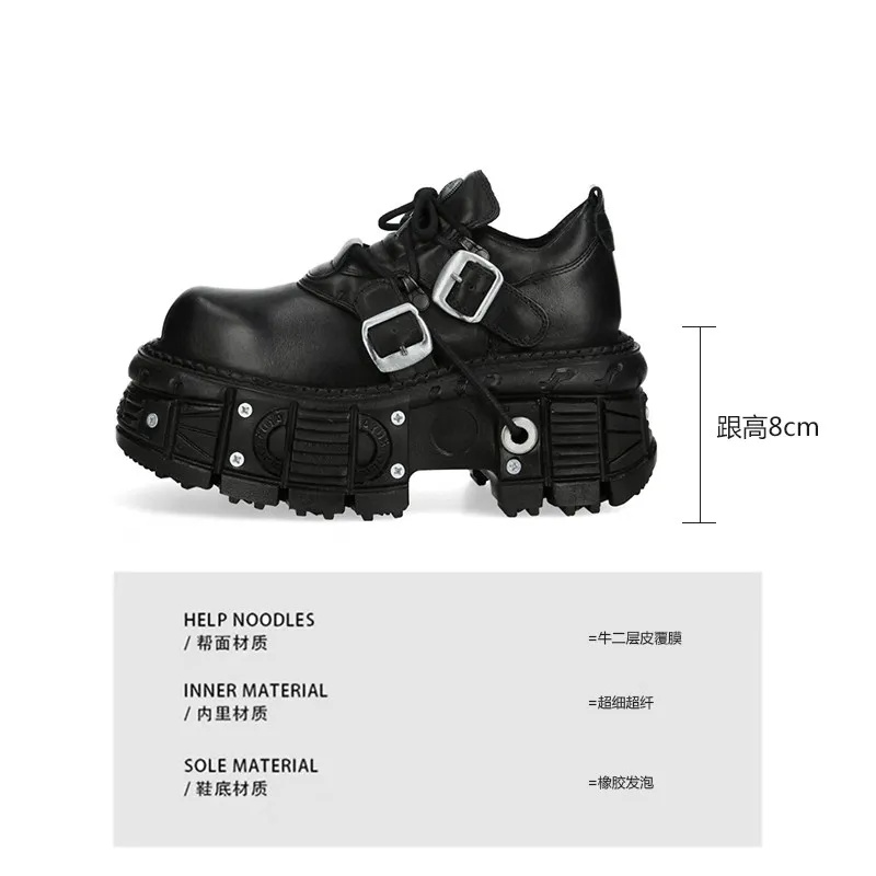 Fashion Women Goth Heavy Metal Genuine Leather Motorcycle Boots Thick Bottom Men Punk Ankle Y2k Single Platform Sneakers Shoes view 6