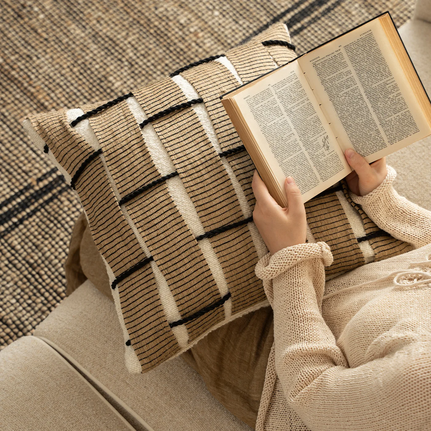 45x45cm Mid Century Modern Linen Pillow Cover Woven Hemp Wide Strip Cushion Cover Luxury Decorative Throw Pillowcase