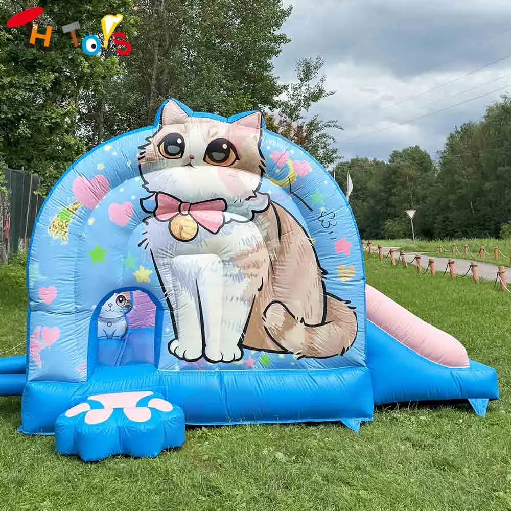 

Fast Shipping 4x4m Commercial Inflatable Kitten Bouncer with Slide Cat Theme Air Bouncy Castle for Children with Blower
