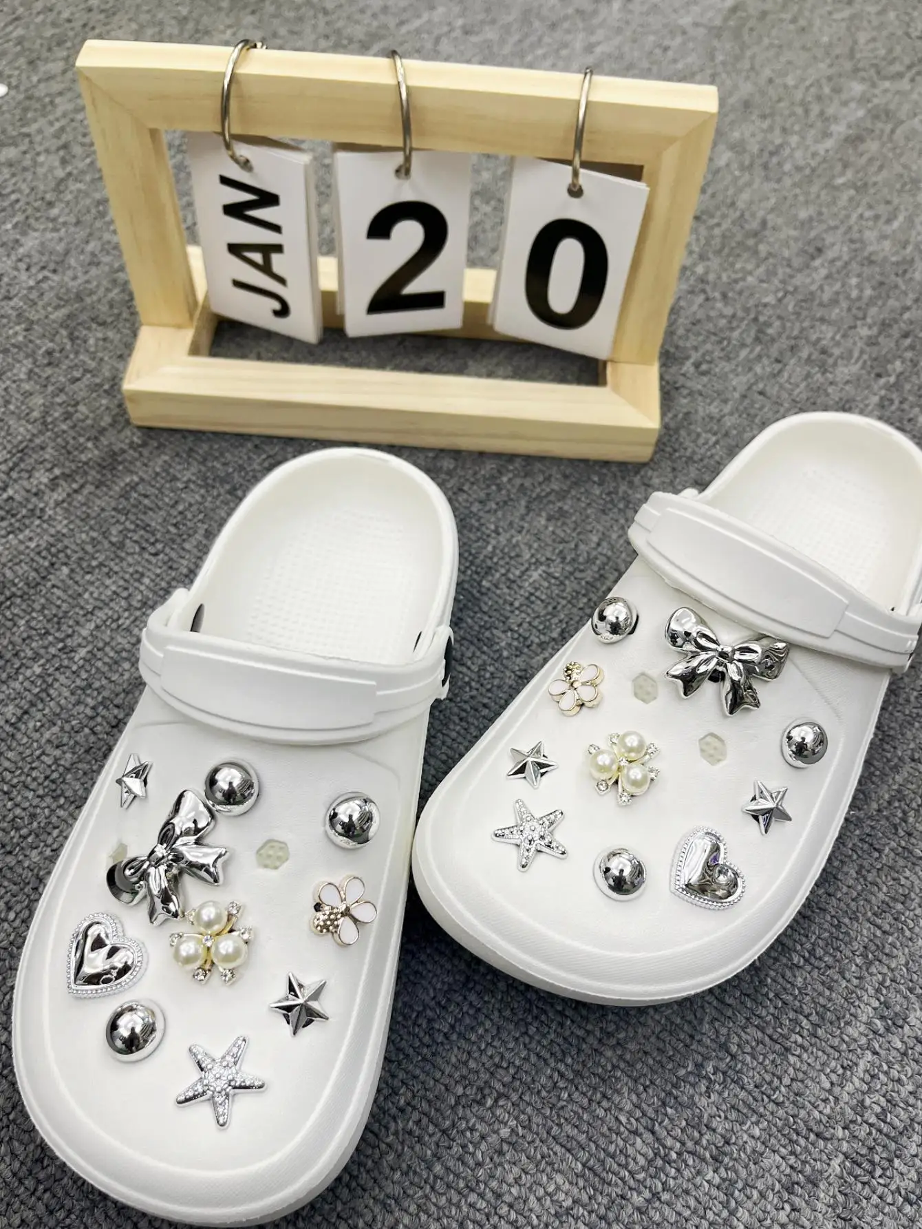 20 pieces/set garden shoes Shoe flower accessories Removable electroplated bow shoe flower, shoe accessories for Crocs beach sho image 6