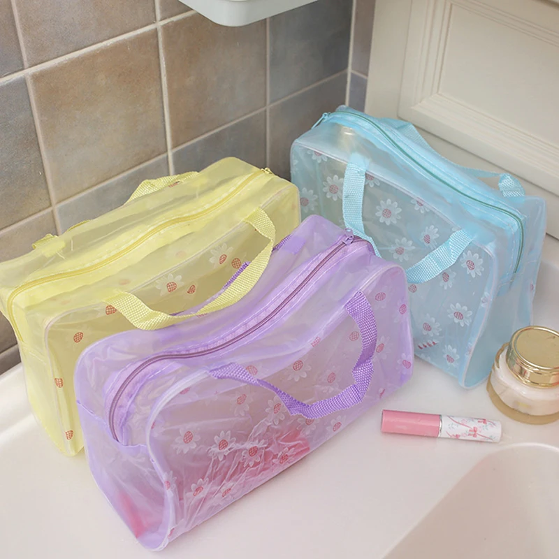 

1pc Transparent Storage Bag Travel Cosmetic Organizer Handy Carry Bathroom Waterproof Zipper Wash Bag