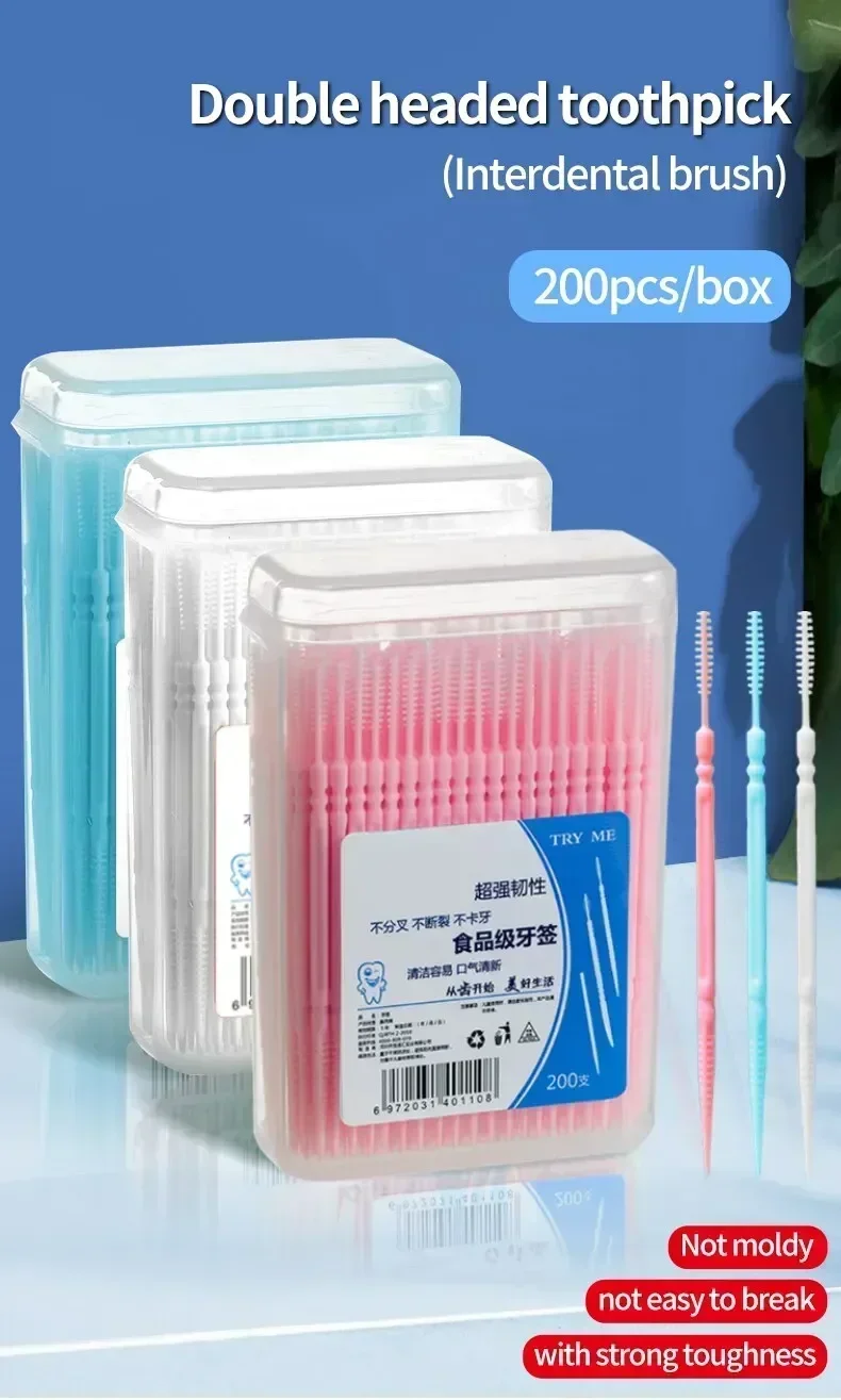 Tragbarer ultrafeiner Zahnstocher, Einweg-Familienbox, verpackter Pick, Doppelkopf, High-End-Persönlichkeit, kreativer Obststab, 200 Stück – Detail 1