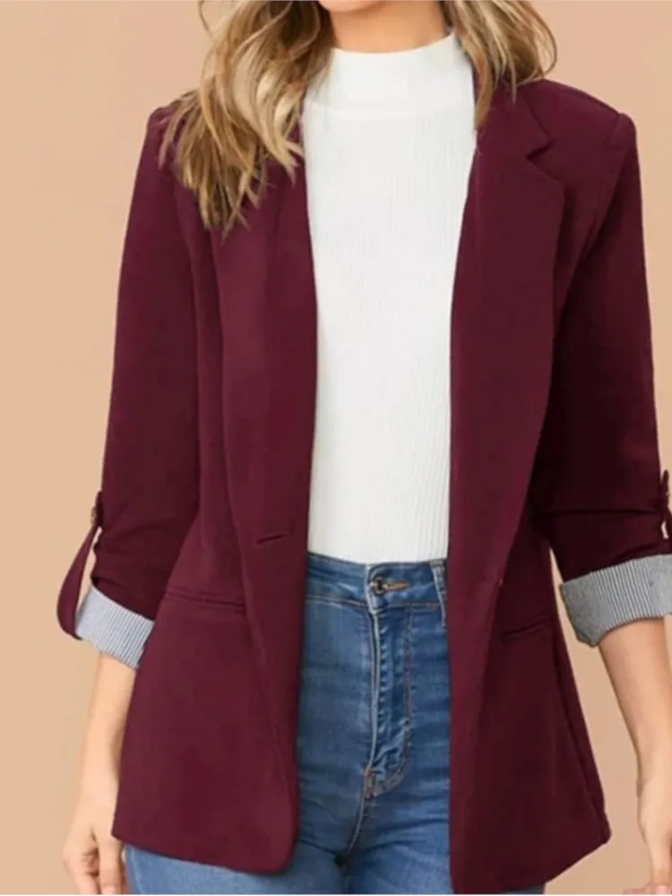 

Модный костюм, пальто, женское элегантное однотонное пальто с длинным рукавом и v-образным вырезом на пуговицах, топы для женщин, повседневная офисная женская одежда, новинка осени