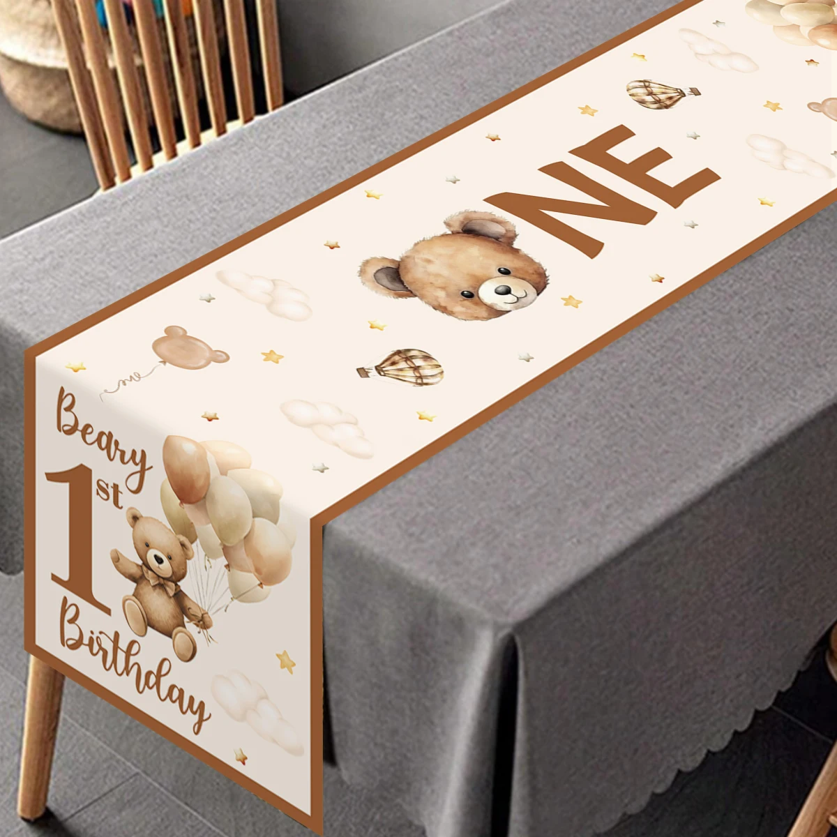 180x35cm Cartoon Bear Pattern Table Runner Boy Girl 1st Birthday Decoration Teddy Bear Table Flag Baby Shower Table Decoration