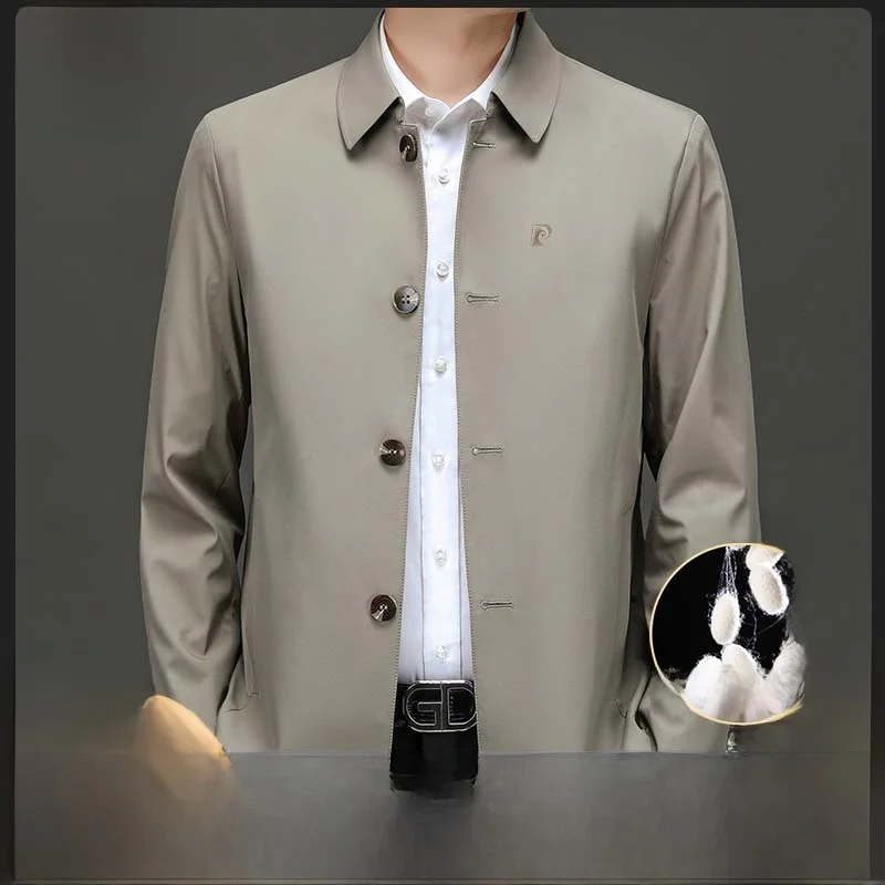 

Мужская шелковая куртка Pierre Cardin класса люкс, весна-осень, новая модель, с отложным воротником, для мужчин среднего и старшего возраста, верхняя одежда