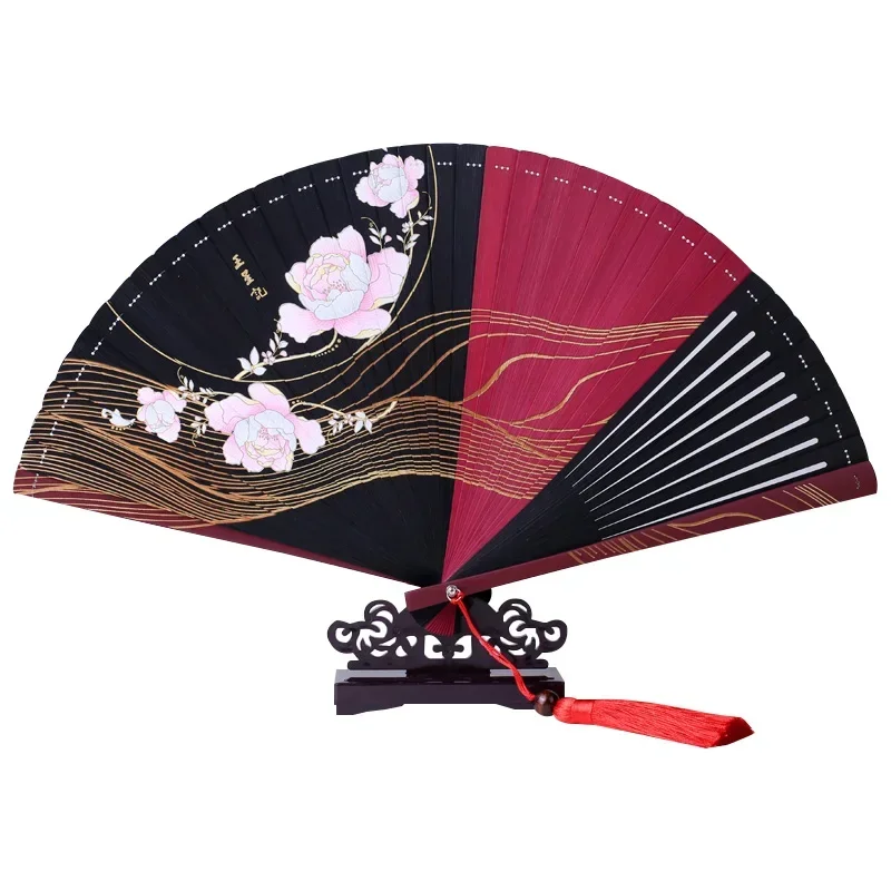 Wang Xingji fan Chinese style classical hollow out color spray painting all bamboo fan antique dance folding fan