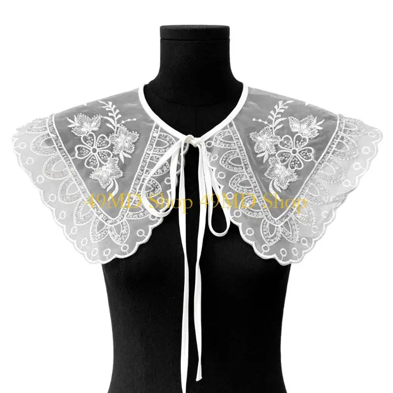 49MD Elegant Embroidered Evening False Collar Breathable Fabric Perfect For Special Occasion