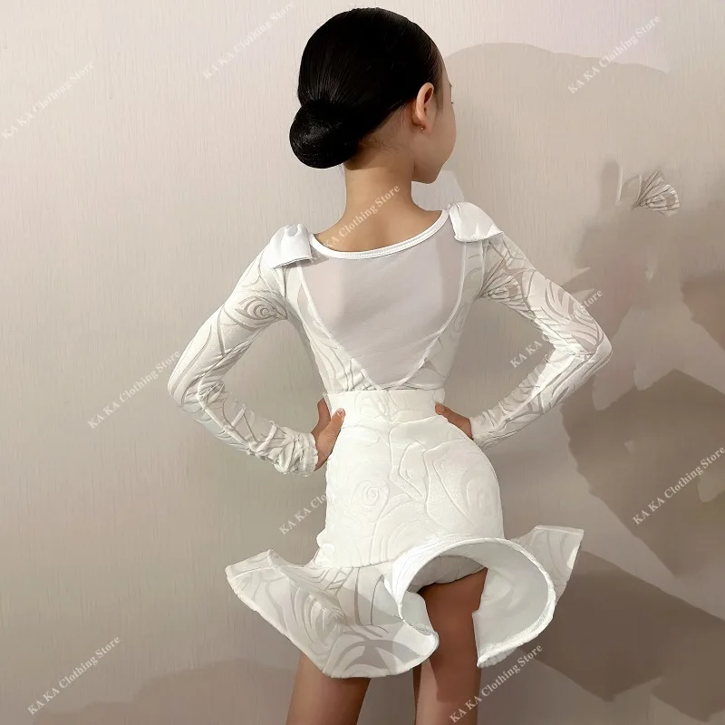 Child Salsa Latin Dance Dress Girls Ballroom Dress Standard Competition Samba Tango Dance Costume Girls Latin Practice Dress