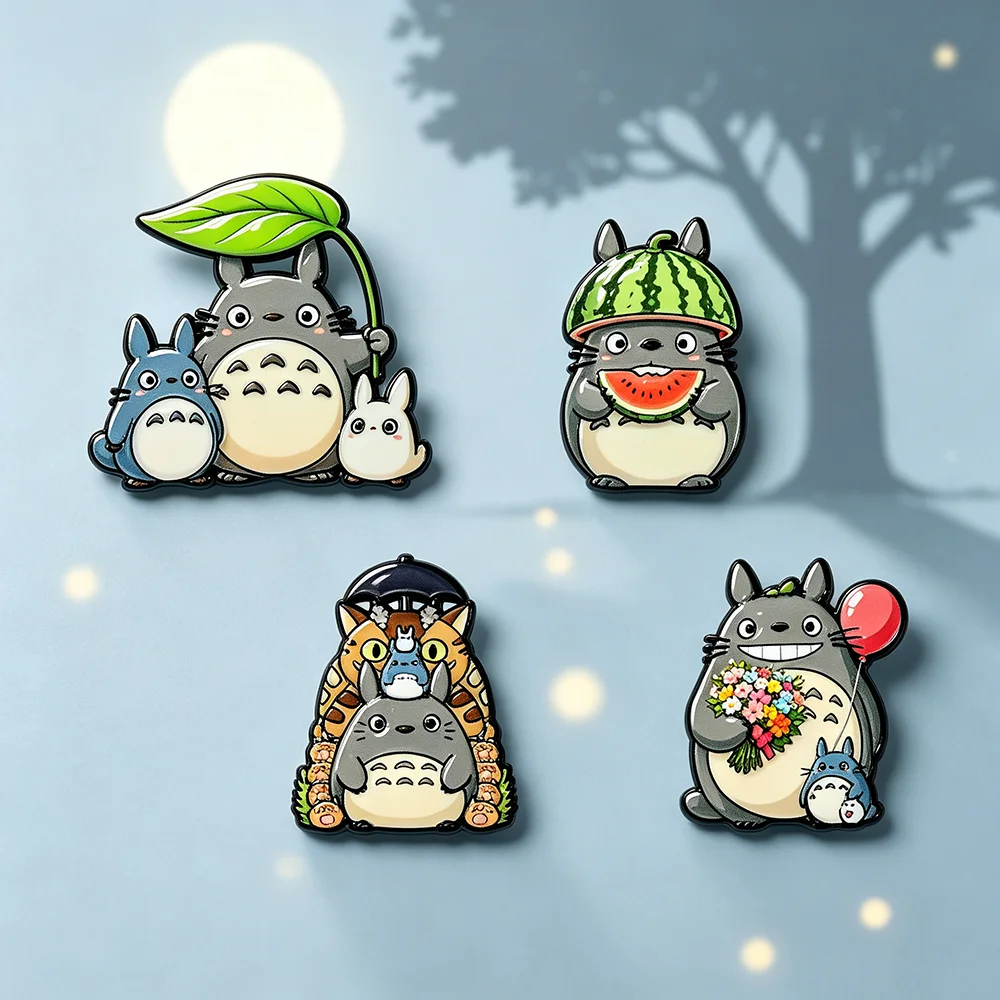 4 Stück Anime-Cartoon-Waldkreatur Niedliche Katze Emaille-Pin-Abzeichen für Rucksäcke Kawaii Tier-Anstecknadel Geschenk für Fans und Sammler – Detail 5