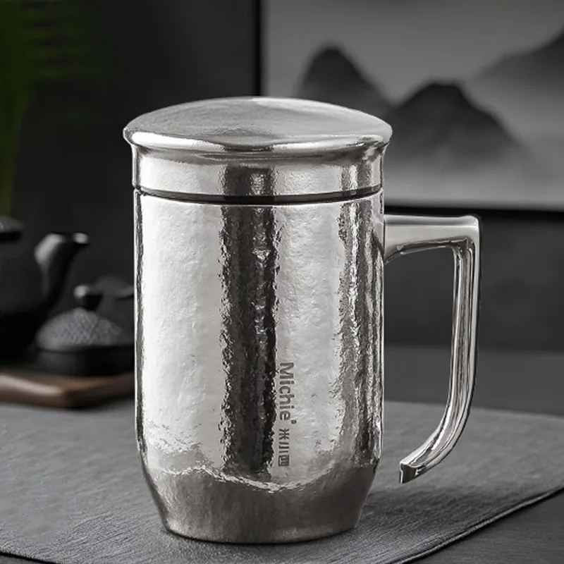 420ml Office Thermos Cup With Handle And Tea Filter,Double-layer Pure Titanium,Business Gifts Drinkware,Thermal Water Bottle