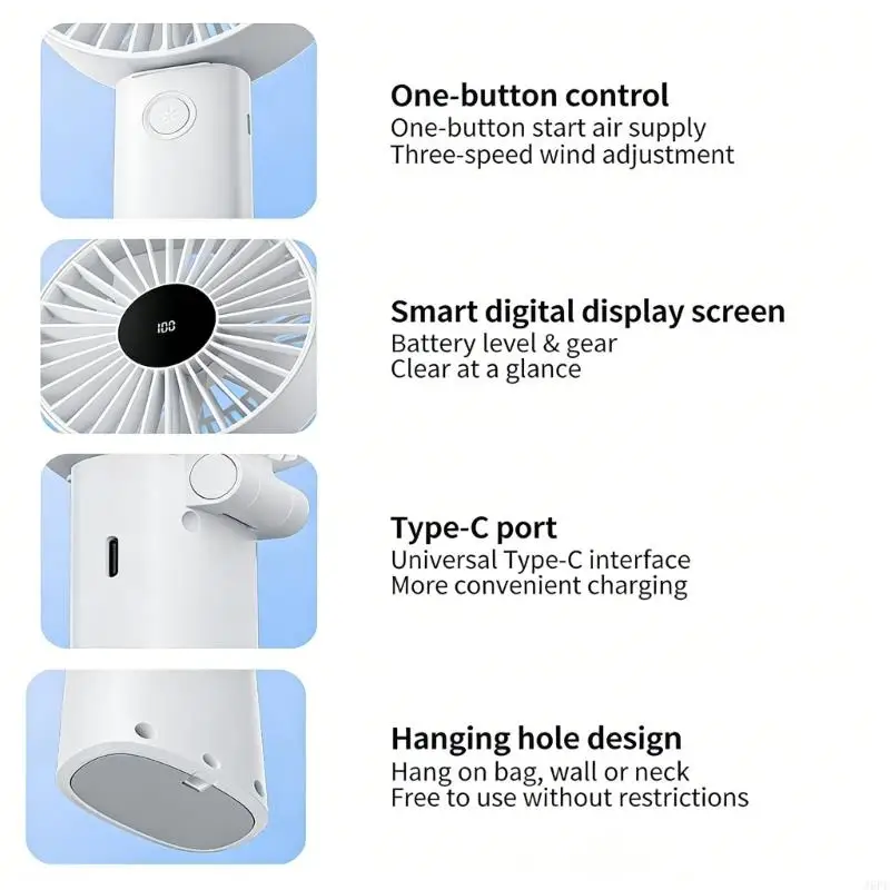 J6PE Rechargeable Folding Electric Fan for Beach Picnics Office Dormitory Enduring