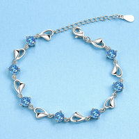 925 Sterling Silver Heart Shaped Bracelet for Women Vintage Korean Versatile Blue Crystal Charm Bracelets Original Party Jewelry