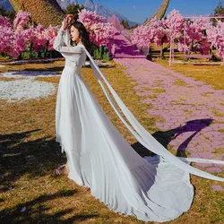 White Maxi Dresses Women Wedding Party V-neck Long Sleeve Bodycon Dress Elegant Vintage Vacation Women's Clothing Backless
