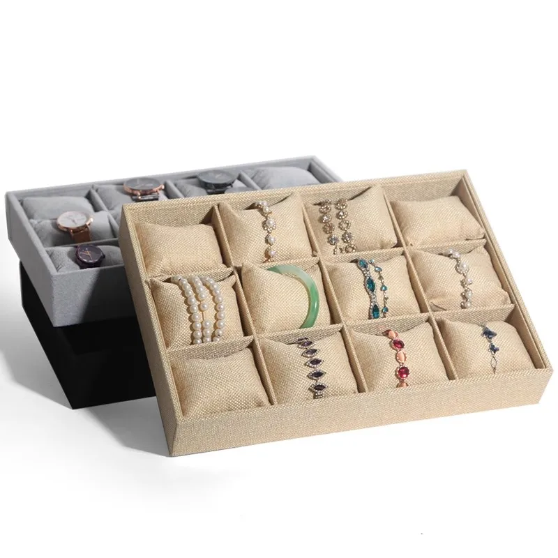 

Бархатный лоток для демонстрации ювелирных изделий, 12-слотовый браслет, ящик для хранения часов, разделенный отсек, органайзер для ювелирных изделий, аксессуар для дисплея