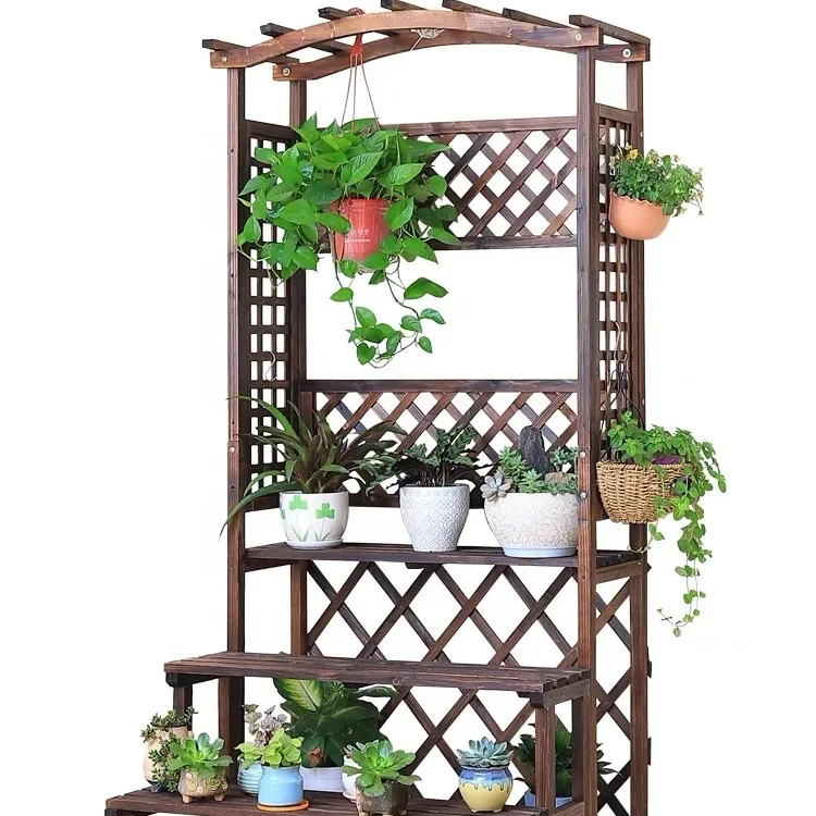 

Customized Outdoor Wooden Flower Pot Grid Fence Climbing Vine Plant Storage Rack