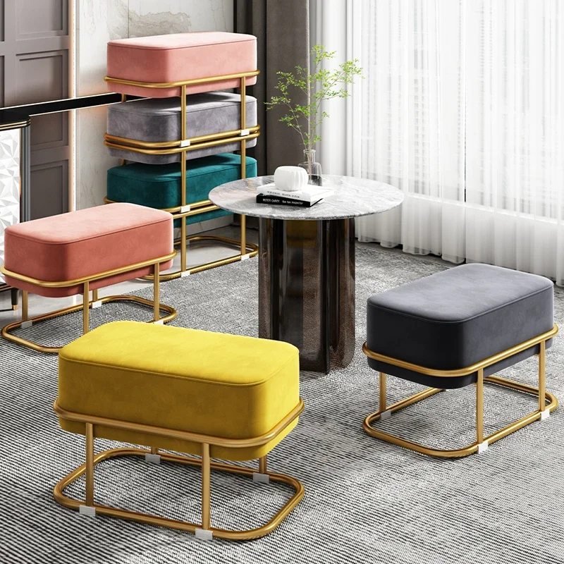 Metal Nordic Step Stool Modern Living Room Decorative Makeup Rectangle Bathroom Foot Stool Pedicure Tabouret Patio Furniture