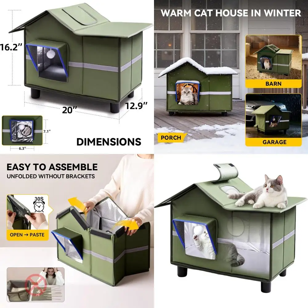 

Weatherproof Foldable Cat Shelter: Large Outdoor House with Escape Hatch for Stray Cats, Easy Storage & Portable