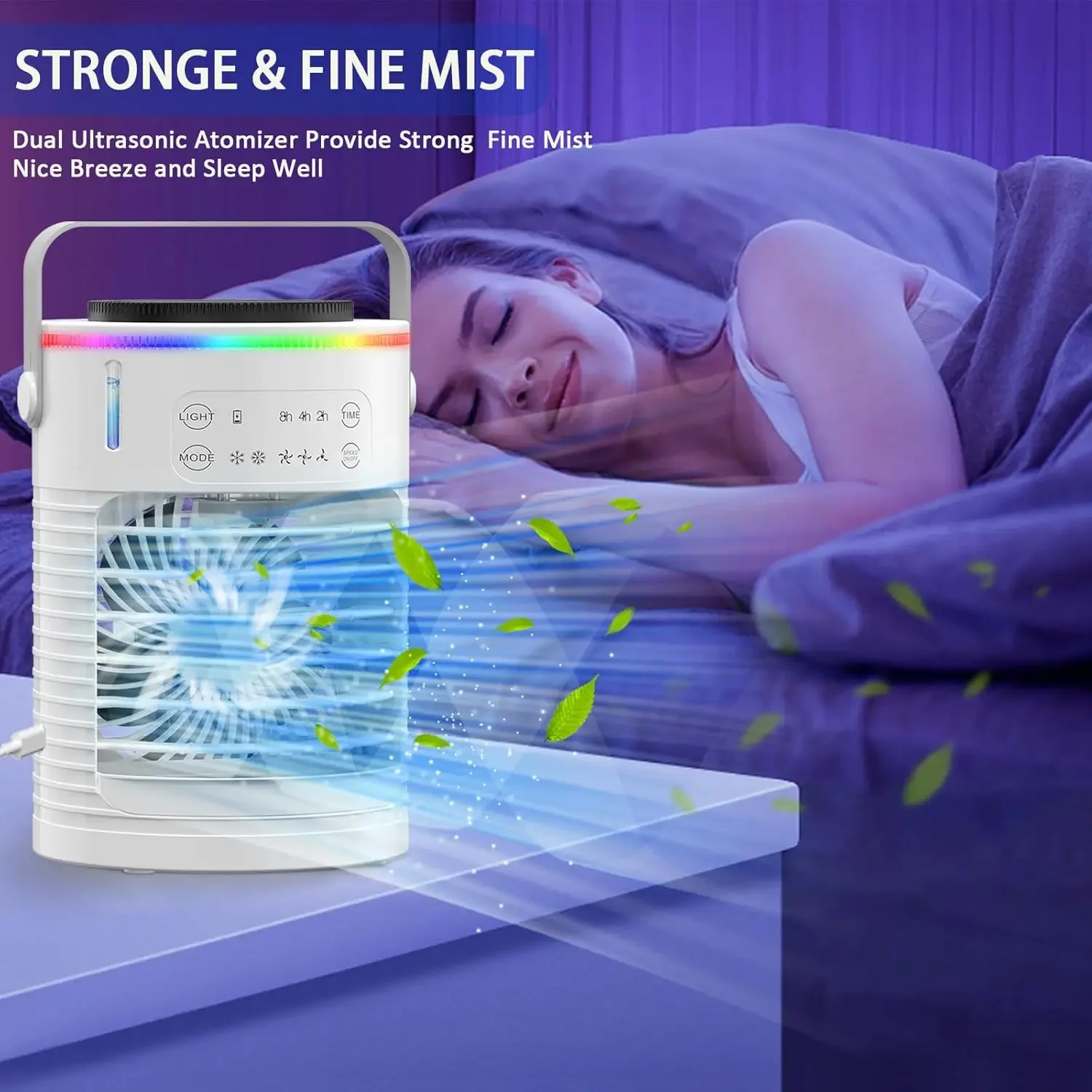 냉각력: 휴대용 충전식 에어컨 선풍기, 조용한 작동, 오래 지속되는 6000mAh 배터리, 3 단계 속도 설정, Perso