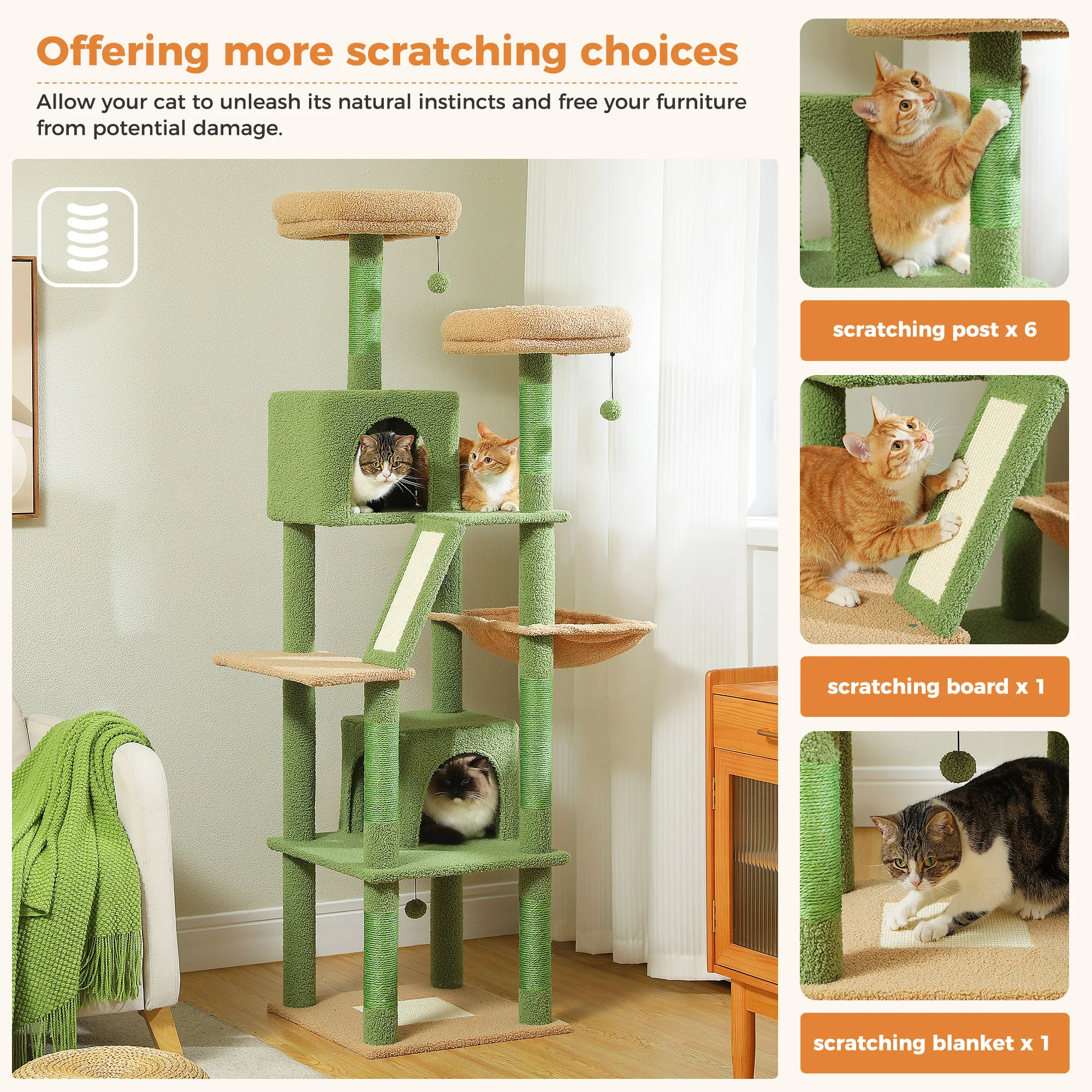 Luxury Cat Tree with Scratching Post Large Cat Tower with Condo Hammock Scraper for Cats Scratcher Cat Accessories Pet Cat Toys