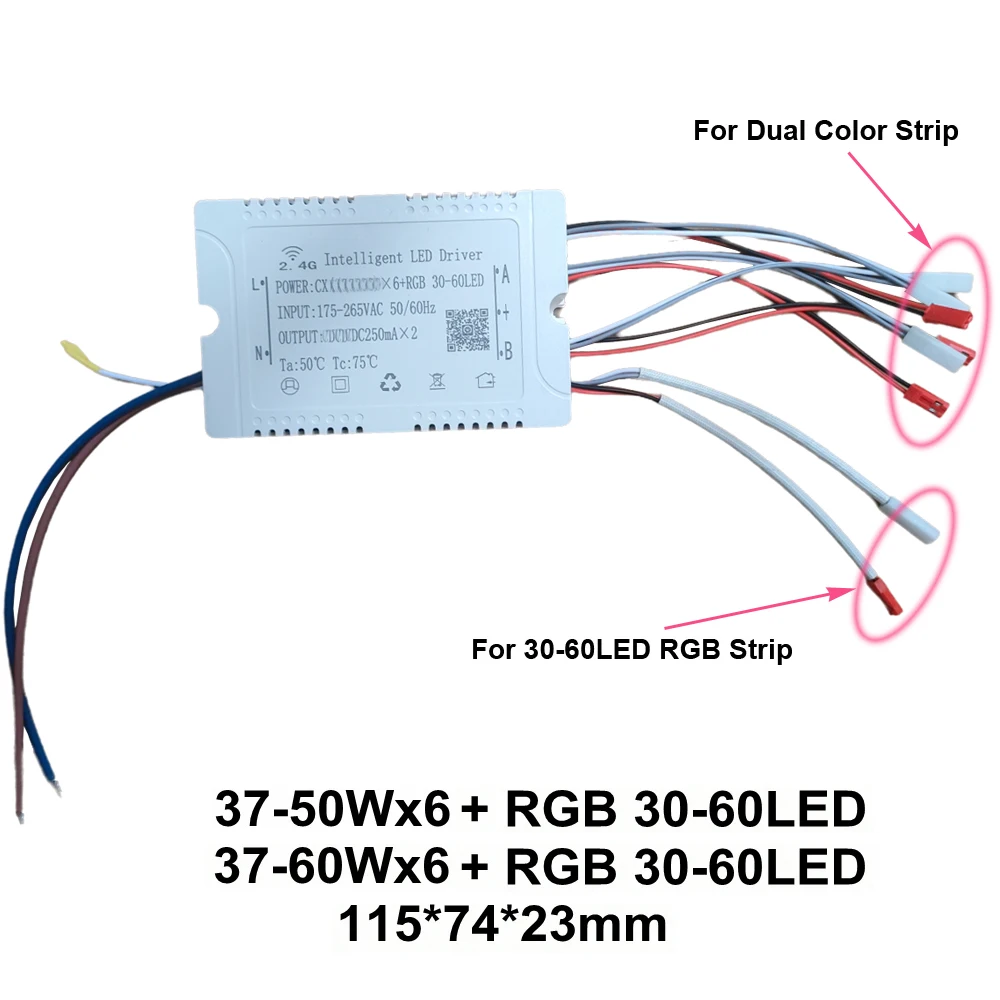 2.4G LED Driver + RGB 30-60LED Remote & APP Control 25-40Wx2 37-50Wx4 37-60Wx2 x4 x6 Dimming&Color-Changeable Power Supply