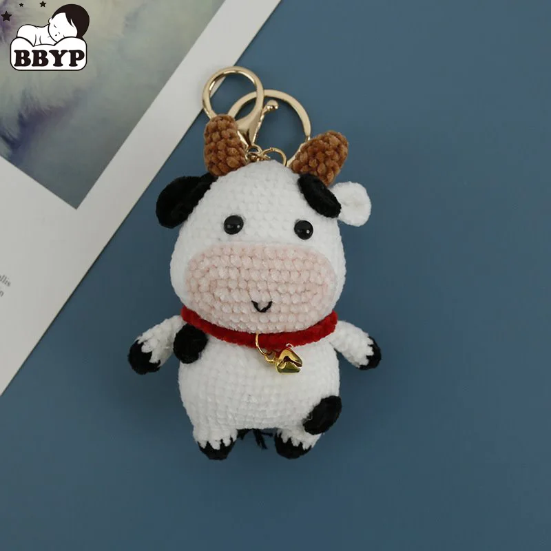 

Handmade Cow Crochet Keychain Funny Cow Doll Keyrings Crochet Knitting Animal Car Keys Keychains Kawaii Knitted Accessories