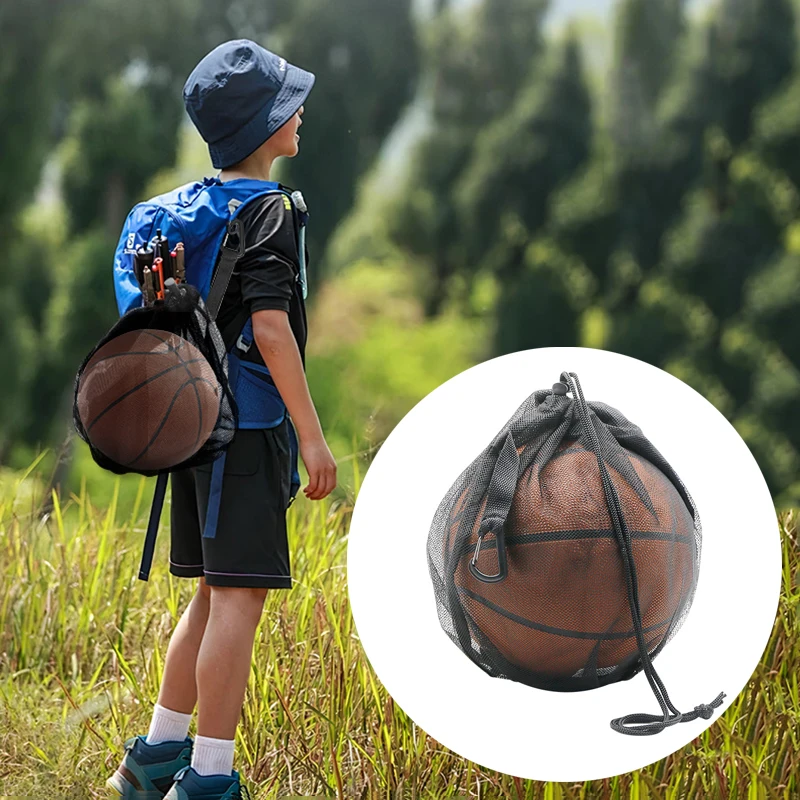 ポータブル巾着バスケットボールバックパックメッシュバッグサッカーサッカーバレーボールボール収納袋アウトドアスポーツ旅行ジムヨガ