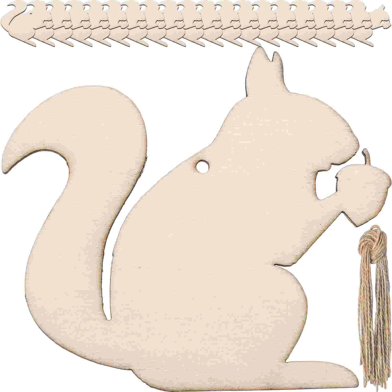 20 Pcs Squirrel Wood Chip Pendant Unfinished Crafts Crafting Supplies DIY Hanging Beige Blank Chips Wooden Slices Planks