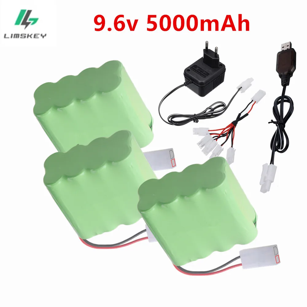 Upgraded 5000mah 9.6V Ni-MH Battery with Charger For Rc toys Cars Tank Train Robot Boat parts AA 9.6v Rechargeable Battery Pack