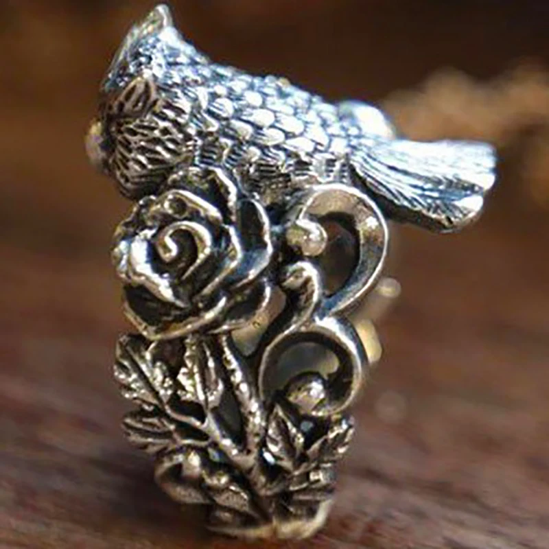 2024 Unique Design Retro Owl Leaf Flower Silver Color Ring for Women New Creative Fashion Personalized Girls Trend Jewelry Gift