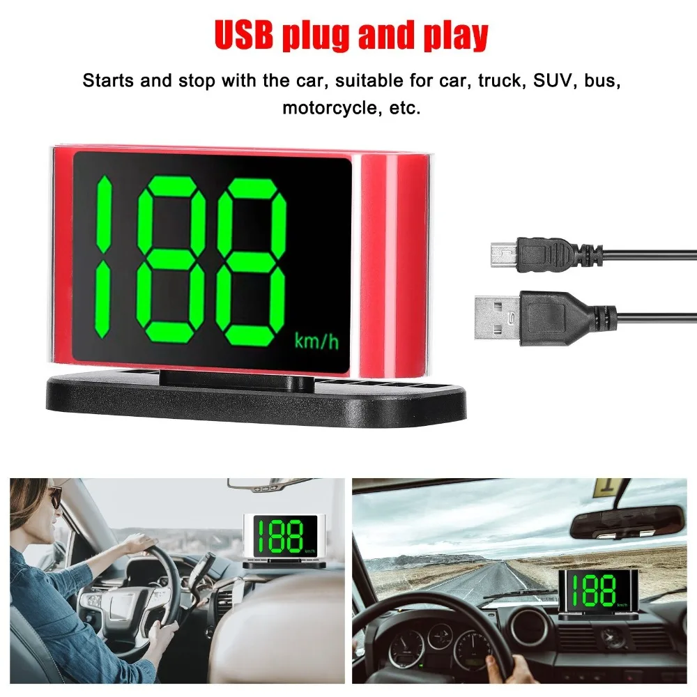 Head-up Display HUD Display Universal Plug and Play Over-speed Alarm Convenient Digital Speedometer for Car Truck SUV RV