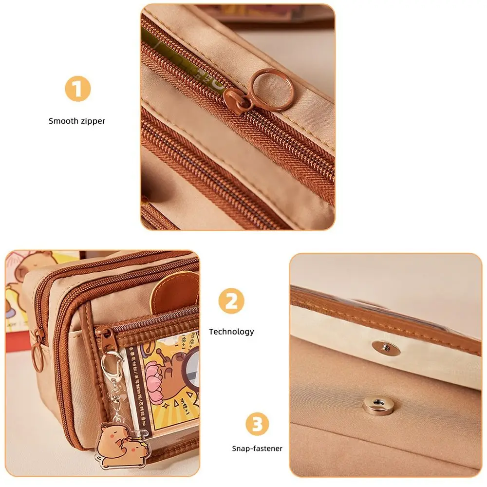 Gift Capybara Pencil Case Large Capacity Multi-layer Stationery Case Flip Cover Pen Bag Student