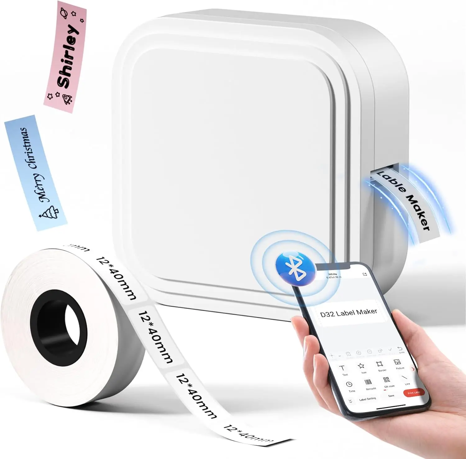 D32 Portable Rechargeable Label Printer with Tape for Organizing Storage with Multiple Templates, Label Machine