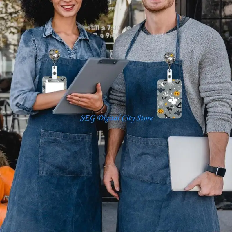 U75B حامل بطاقة الهالوين الرقبة الحبل المعلم الحبل القرع الرقبة حزام قابل للسحب شارة حامل للطلاب البالغين #3