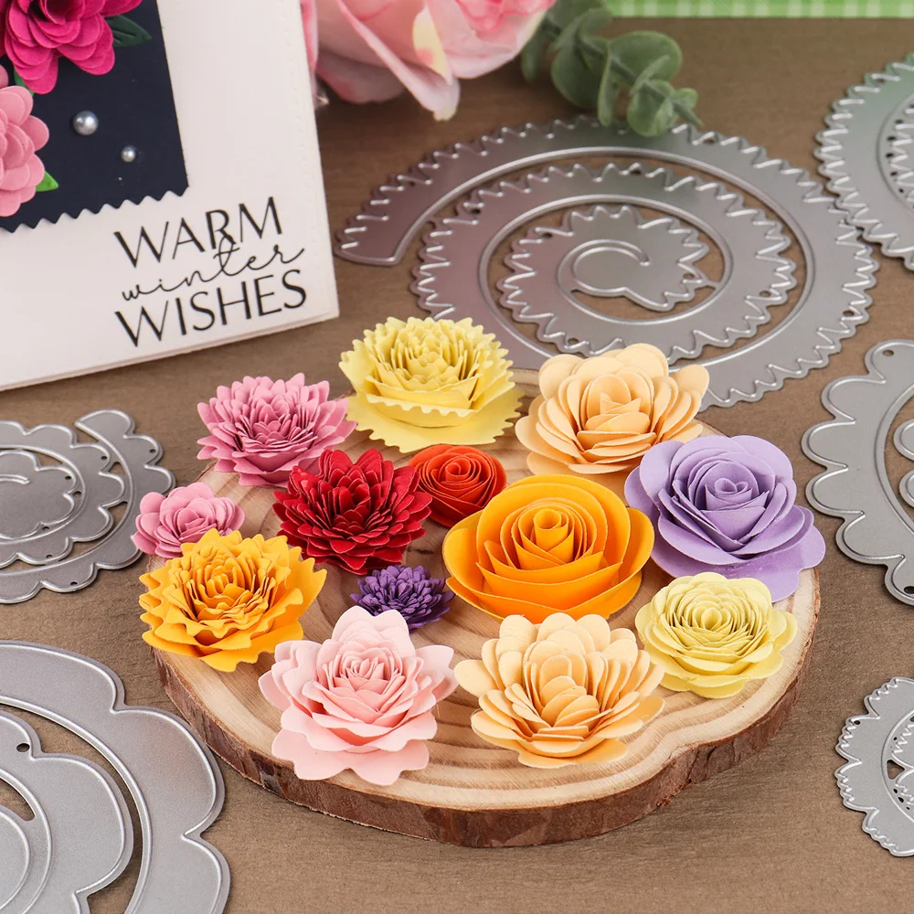 3D Duży spiralny zwijany kwiat Metalowe matryce do wycinania 115 mm Kwiat girlandy do dekoracji DIY Scrapbooking Tworzenie kartek papierowych