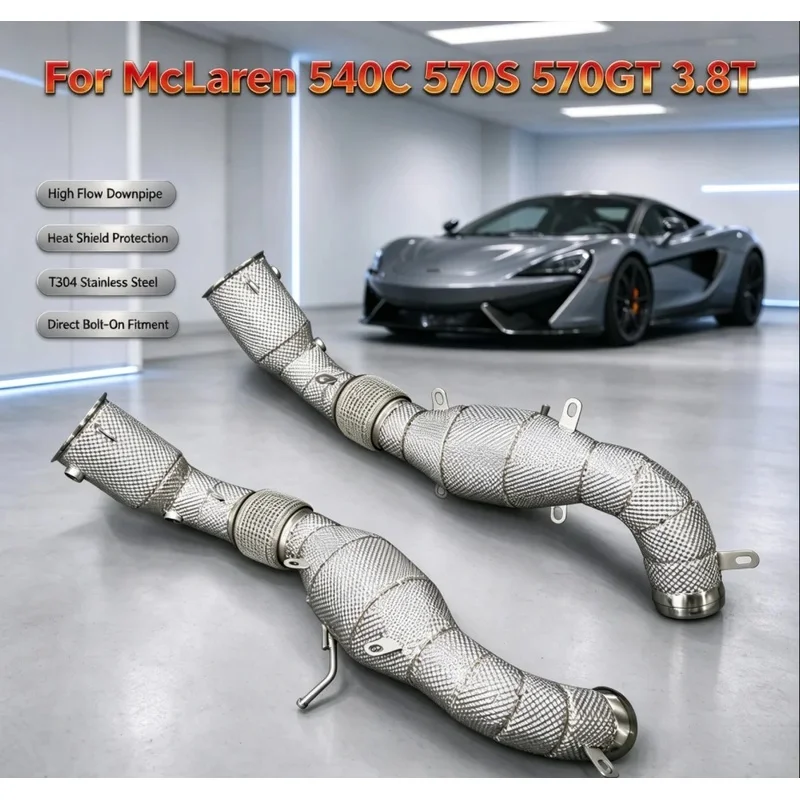 High Flow  Exhaust Downpipe With Heat Shield for McLaren 540C 570S 570GT 3.8T 2015-2018 Stainless Steel Performance Exhaust Pipe