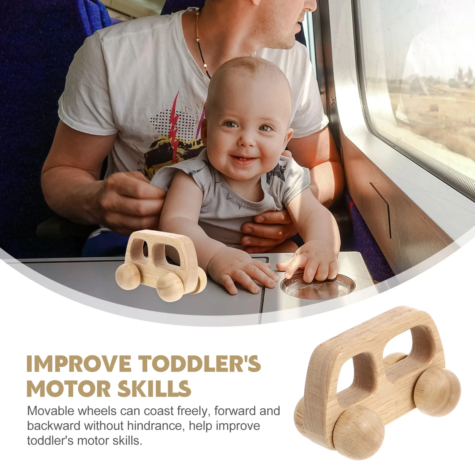 

2 шт. деревянных машинок для малышей из премиального каучукового дерева, для тренировки координации рук и глаз, прочные и безопасные деревянные машинки